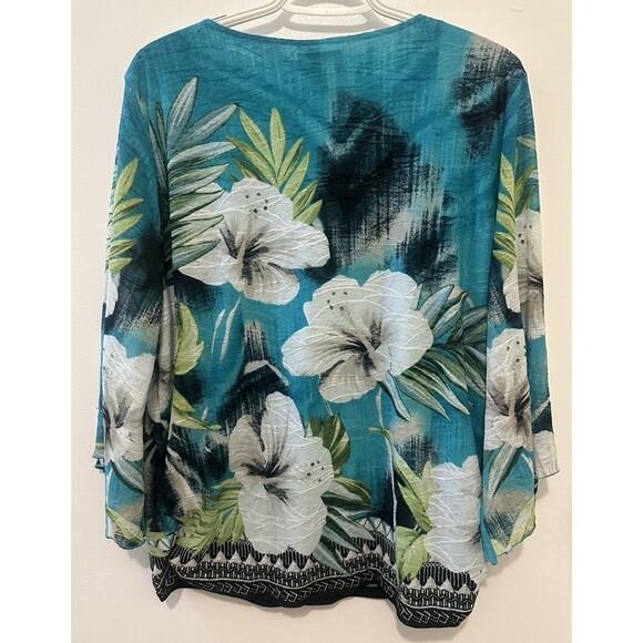 JM Collection Top Womens XL Blue Artsy Studded Sparkle Stretch Artsy Elegant - Picture 3 of 4